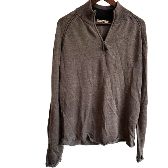 Horny Toad Men's XL Merino Wool Brown Knit Sweater Quarter Zip Pullover Light - Picture 1 of 7